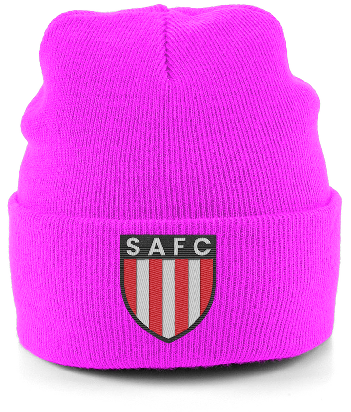 SAFC embroidered Sunderland beanie in Fluorescent Pink, Legends in Thread