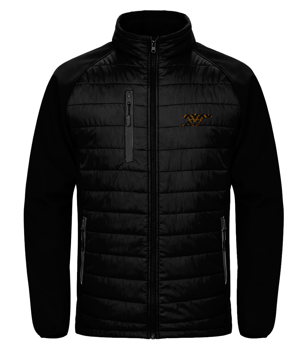 Bruised Banana embroidered Arsenal softshell padded jacket in Black/Black, Legends in Thread