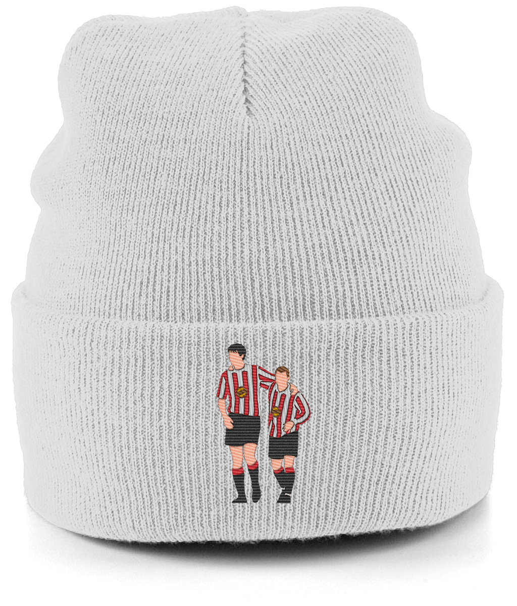 Niall Quinn and Kevin Phillips embroidered Sunderland beanie in Ash, Legends in Thread