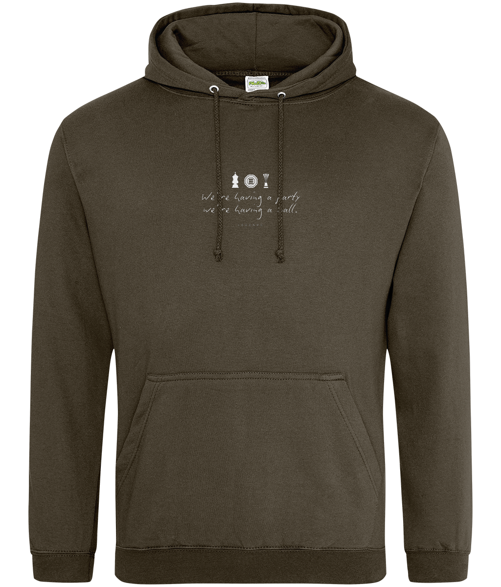 We're Having a Party, We're Having a Ball printed Crystal Palace hoodie in Olive Green, Legends in Thread
