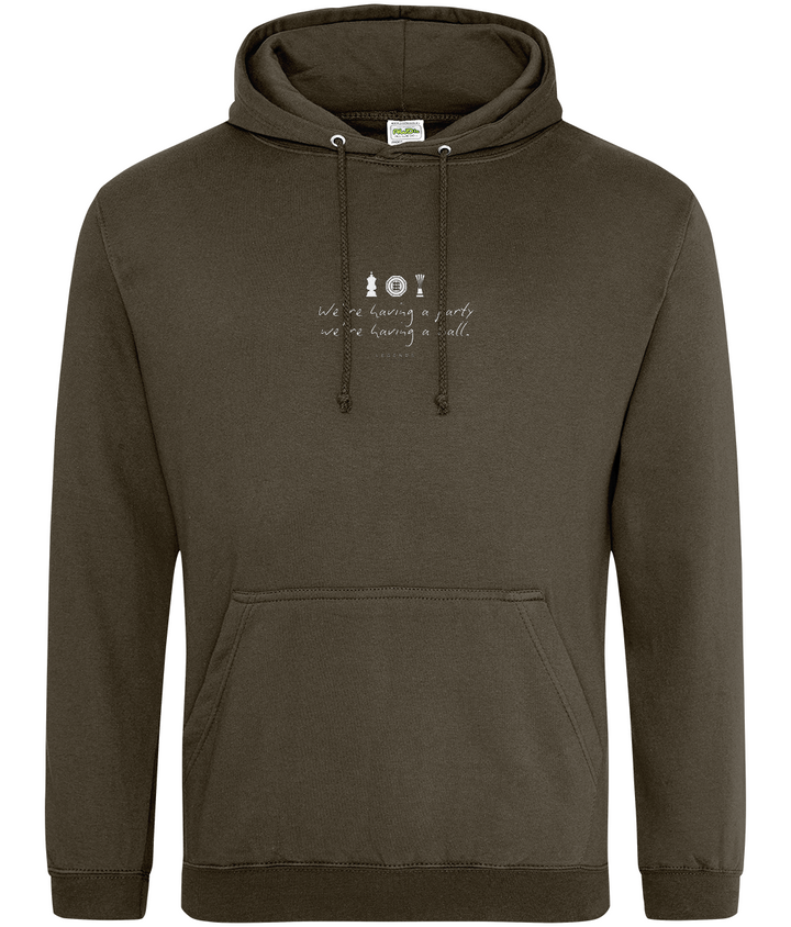 We're Having a Party, We're Having a Ball printed Crystal Palace hoodie in Olive Green, Legends in Thread