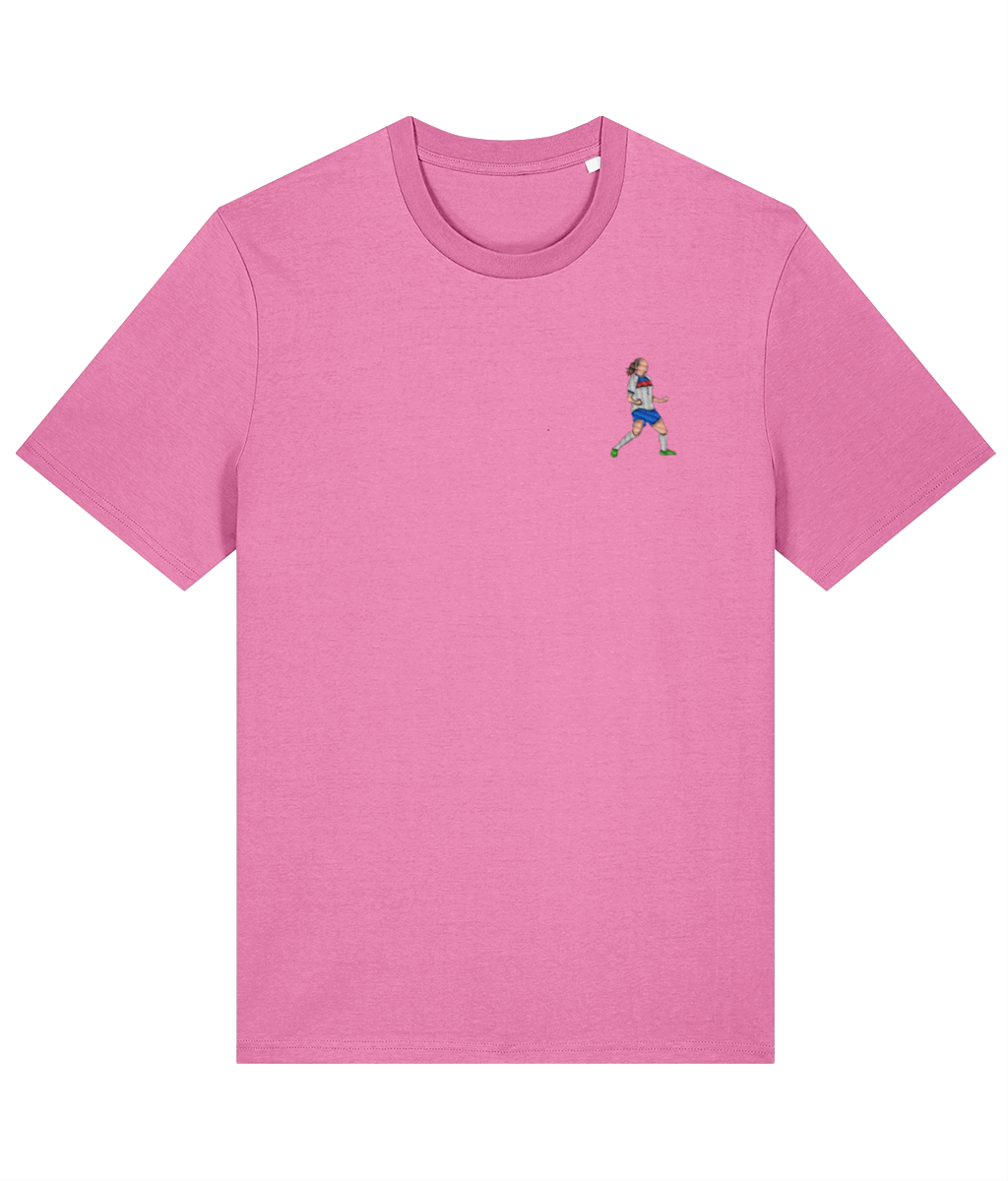 Lucy Bronze Celebration embroidered England Lionesses cotton tee in Bubble Pink, Legends in Thread