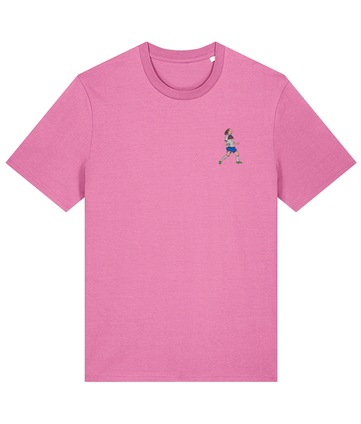 Lucy Bronze Celebration embroidered England Lionesses cotton tee in Bubble Pink, Legends in Thread