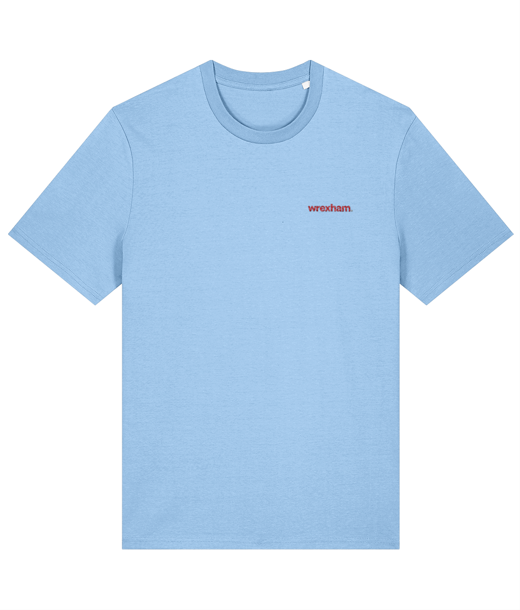 wrexham. embroidered Wrexham cotton tee in Blue Soul, Legends in Thread