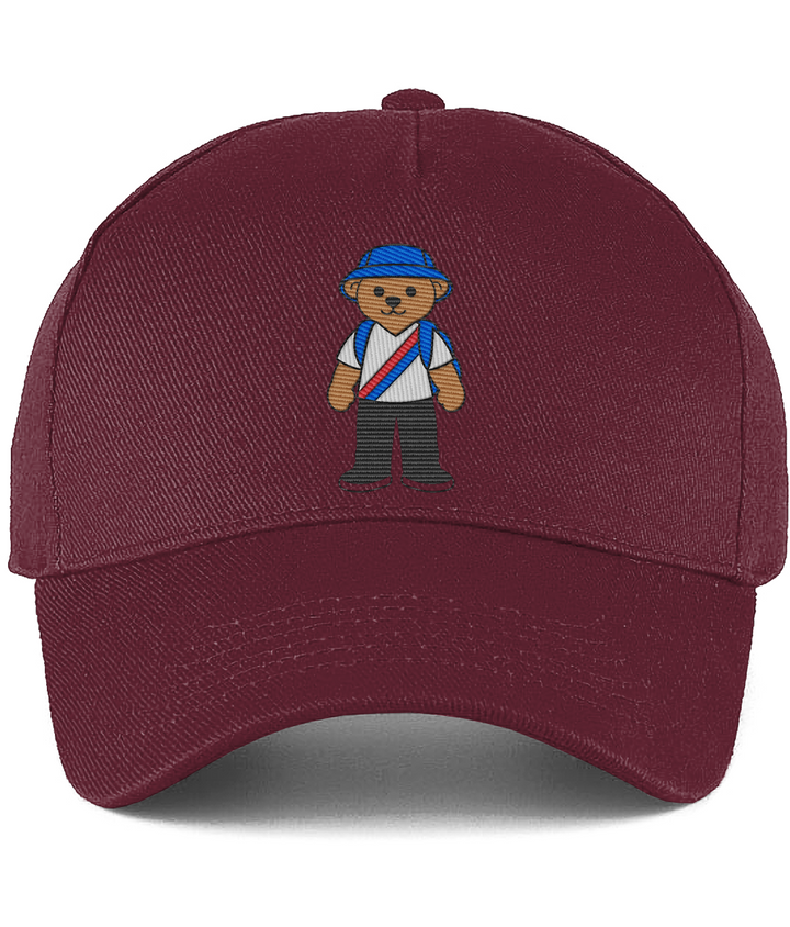 Selby the Bear Baseball Cap embroidered Crystal Palace baseball cap in Burgundy, Legends in Thread