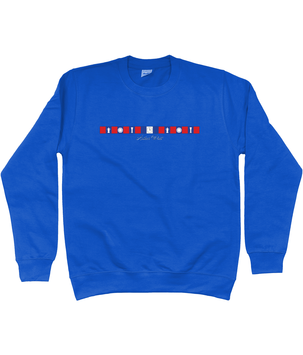 Arthur Wait Fascia Inspired printed Crystal Palace sweatshirt in Bright Royal, Legends in Thread