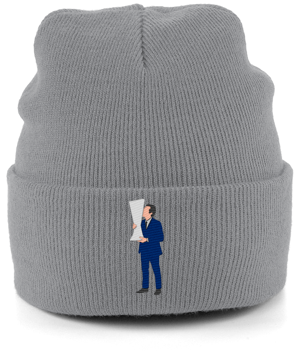 Unai Emery Trophy Kiss embroidered Aston Villa beanie in Antique Grey, Legends in Thread