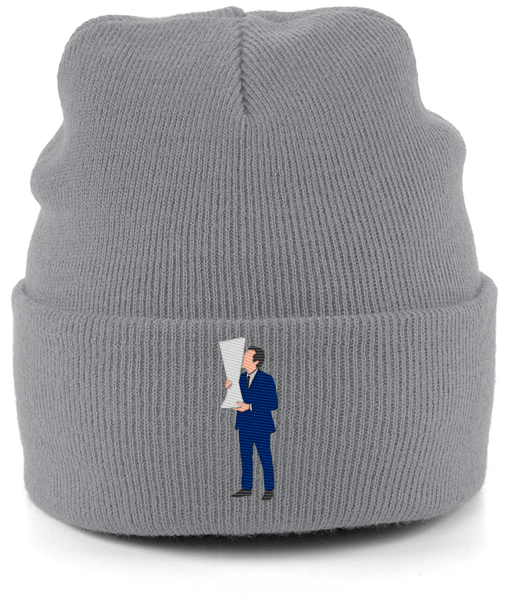 Unai Emery Trophy Kiss embroidered Aston Villa beanie in Antique Grey, Legends in Thread