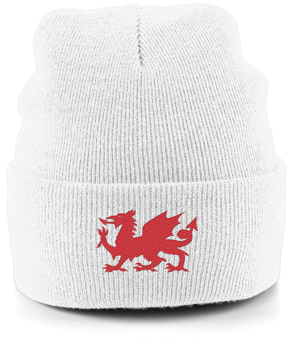 Wrexham Welsh Dragon embroidered Wrexham beanie in White, Legends in Thread