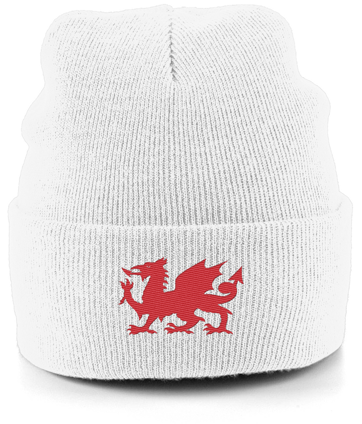 Wrexham Welsh Dragon embroidered Wrexham beanie in White, Legends in Thread