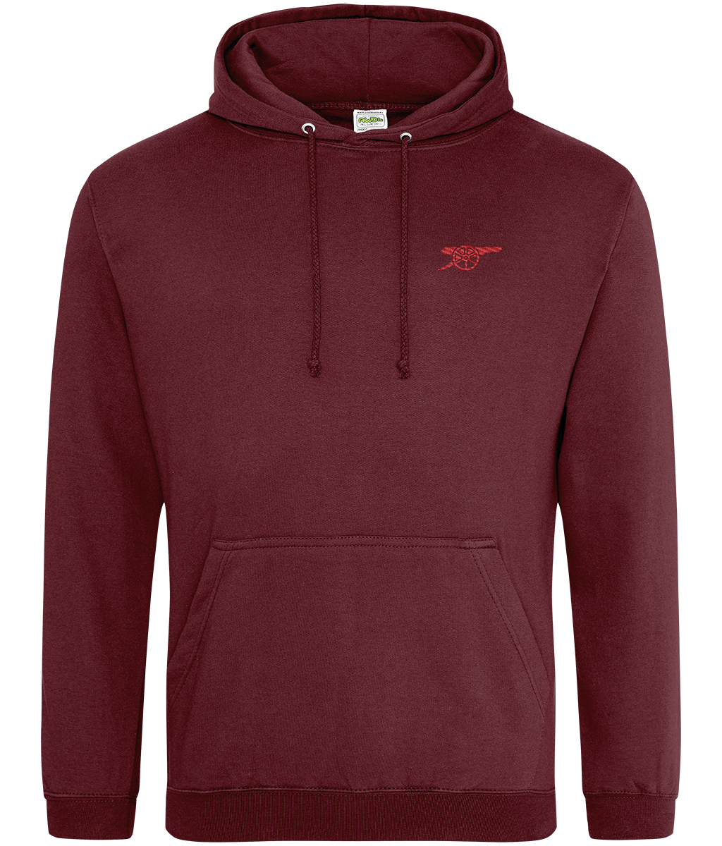Arsenal Inspired Cannon embroidered Arsenal hoodie in Burgundy, Legends in Thread