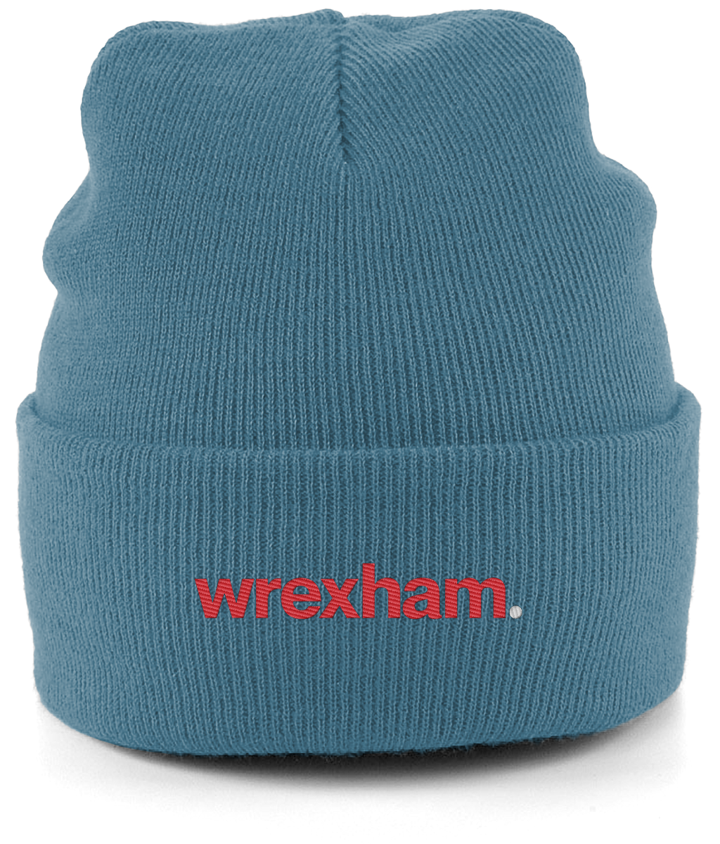 wrexham. embroidered Wrexham beanie in Airforce Blue, Legends in Thread