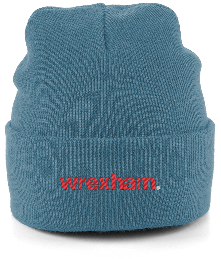 wrexham. embroidered Wrexham beanie in Airforce Blue, Legends in Thread
