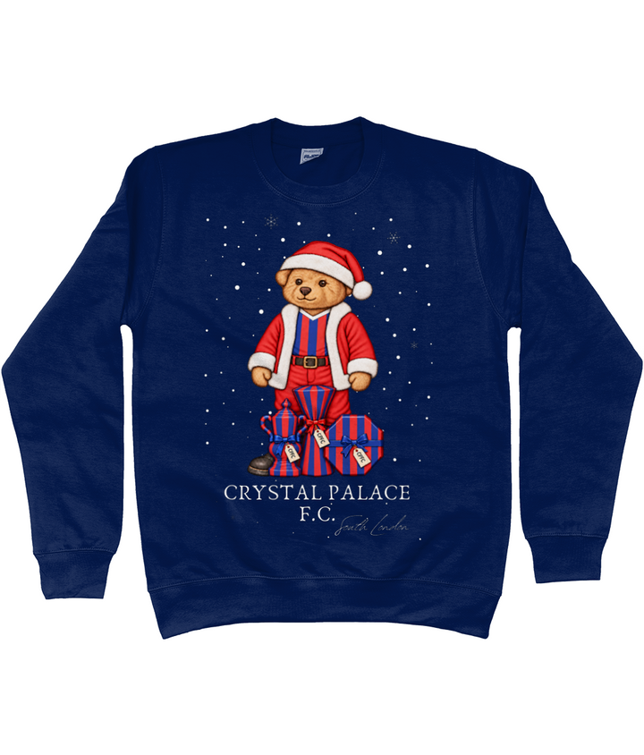 Selby the Bear at Christmas printed Crystal Palace sweatshirt in Oxford Navy, Legends in Thread