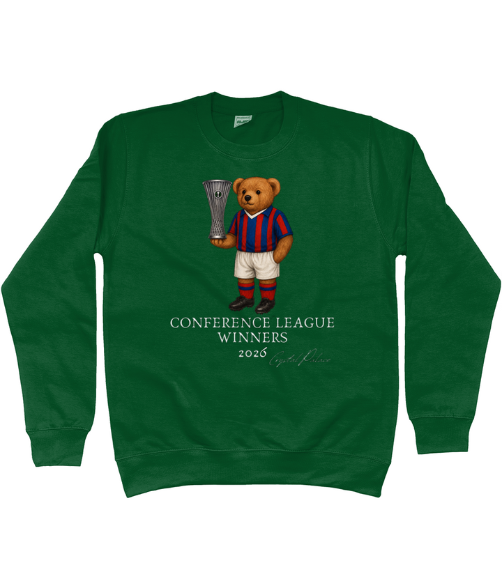 Kids Selby the Bear Conference League printed Crystal Palace kids sweatshirt in Bottle Green, Legends in Thread