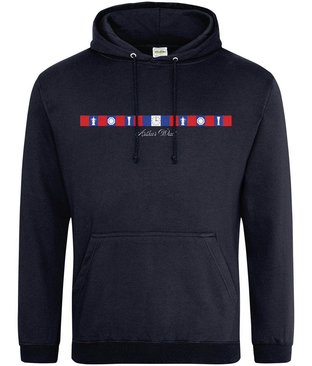 Arthur Wait Fascia Inspired printed Crystal Palace hoodie in Navy Smoke, Legends in Thread
