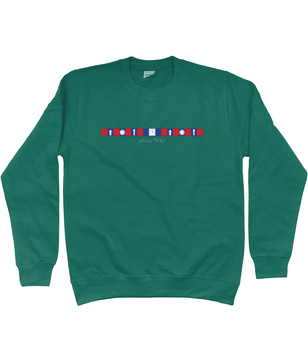 Arthur Wait Fascia Inspired printed Crystal Palace sweatshirt in Jade, Legends in Thread