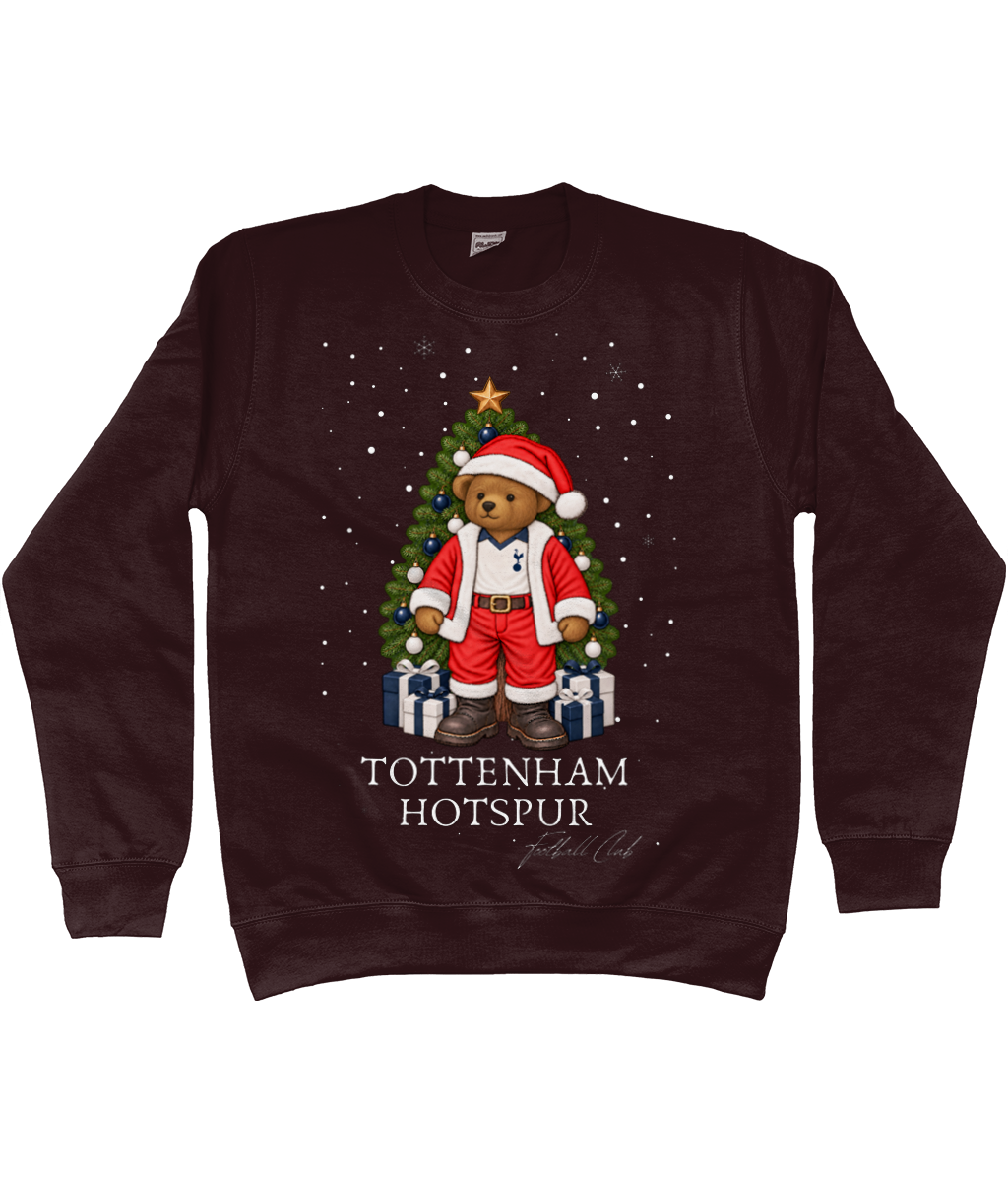 Harrington Bear Xmas printed Tottenham Hotspur Christmas jumper in Hot Chocolate, Legends in Thread