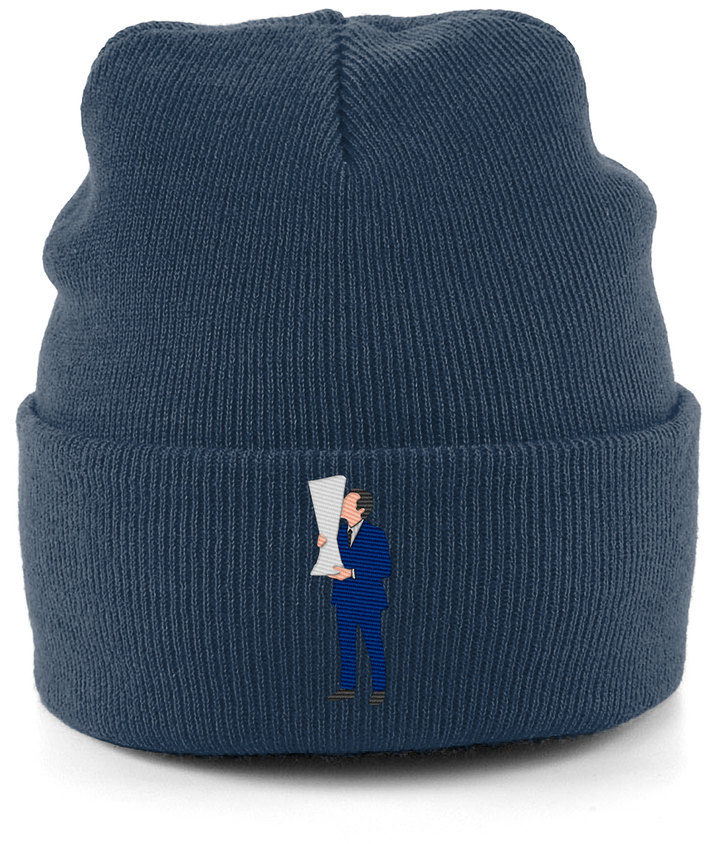 Unai Emery Trophy Kiss embroidered Aston Villa beanie in French Navy, Legends in Thread