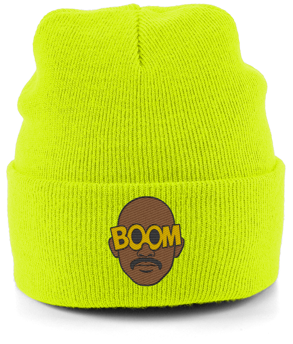 Mateta Boom Glasses embroidered Crystal Palace beanie in Fluorescent Yellow, Legends in Thread