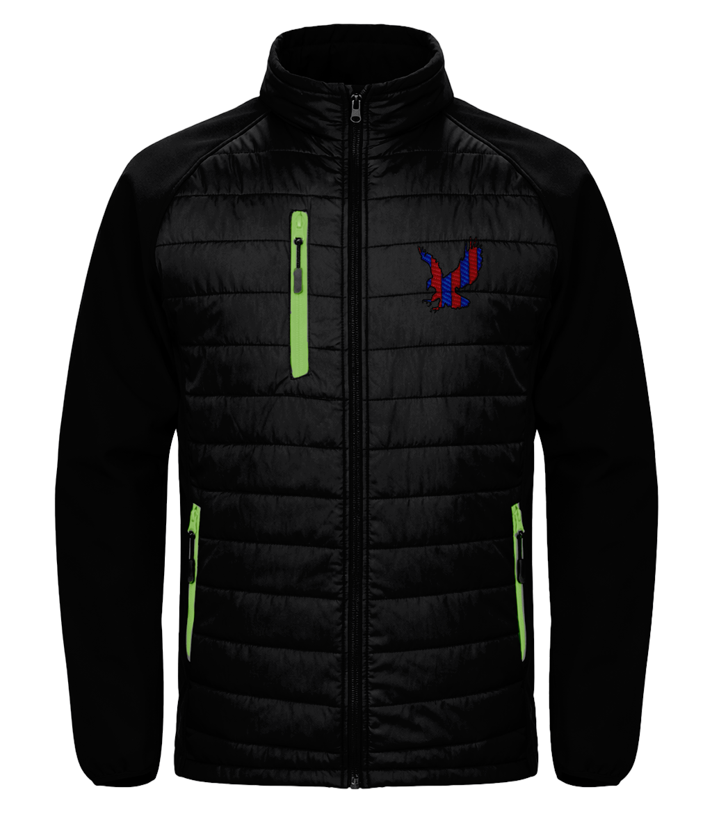 Red and Blue Striped Eagle embroidered Crystal Palace softshell jacket in Black/Lime, Legends in Thread