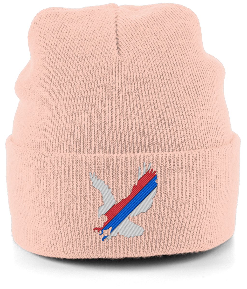 White Eagle Sash embroidered Crystal Palace beanie in Peach, Legends in Thread