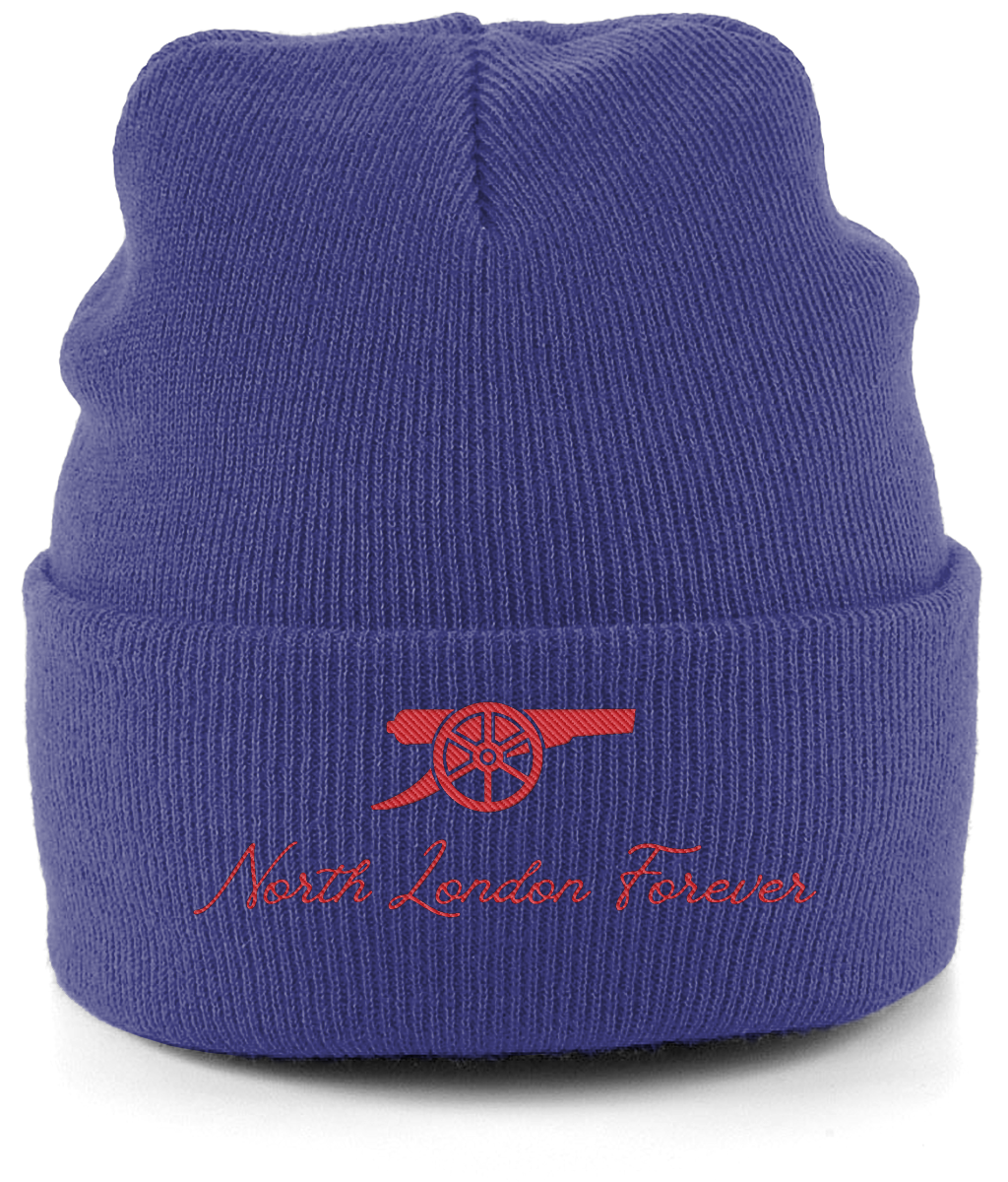 North London Forever embroidered Arsenal beanie in Heather Navy, Legends in Thread