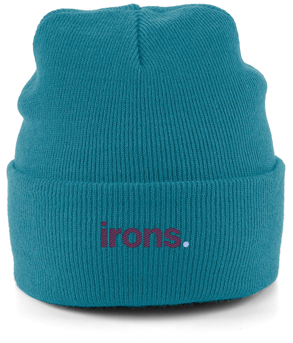 irons. embroidered West Ham beanie in Teal, Legends in Thread