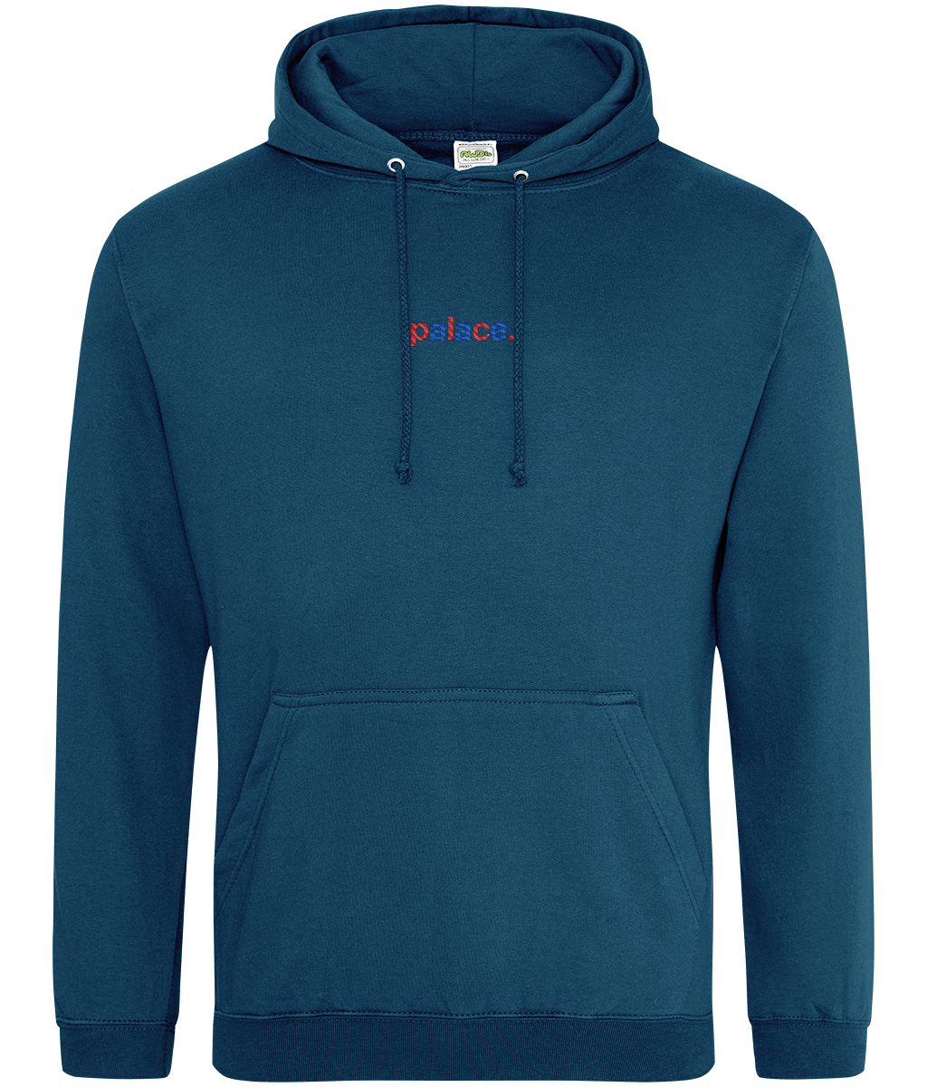 palace. embroidered Crystal Palace hoodie in Deep Sea Blue, Legends in Thread
