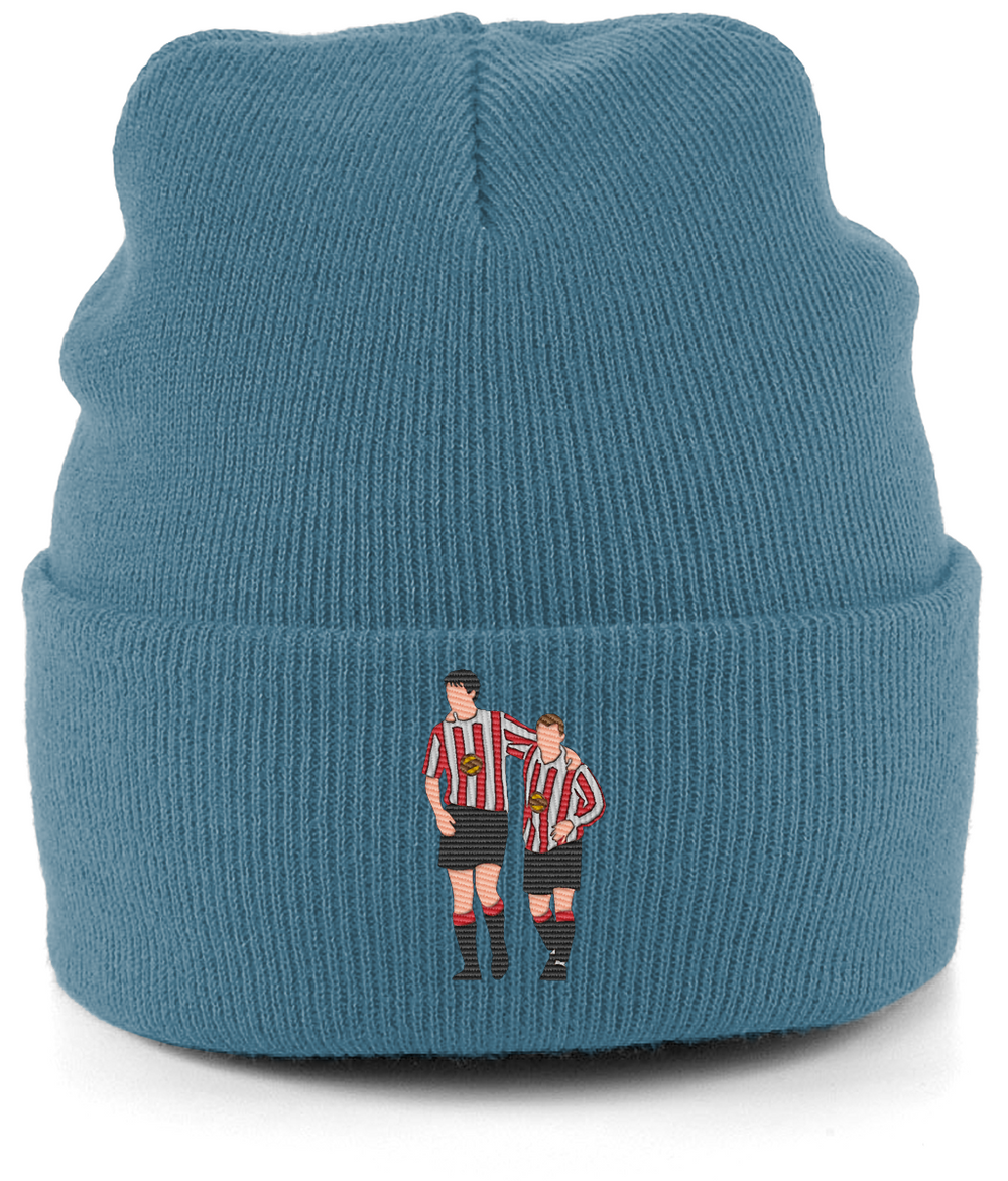 Niall Quinn and Kevin Phillips embroidered Sunderland beanie in Airforce Blue, Legends in Thread