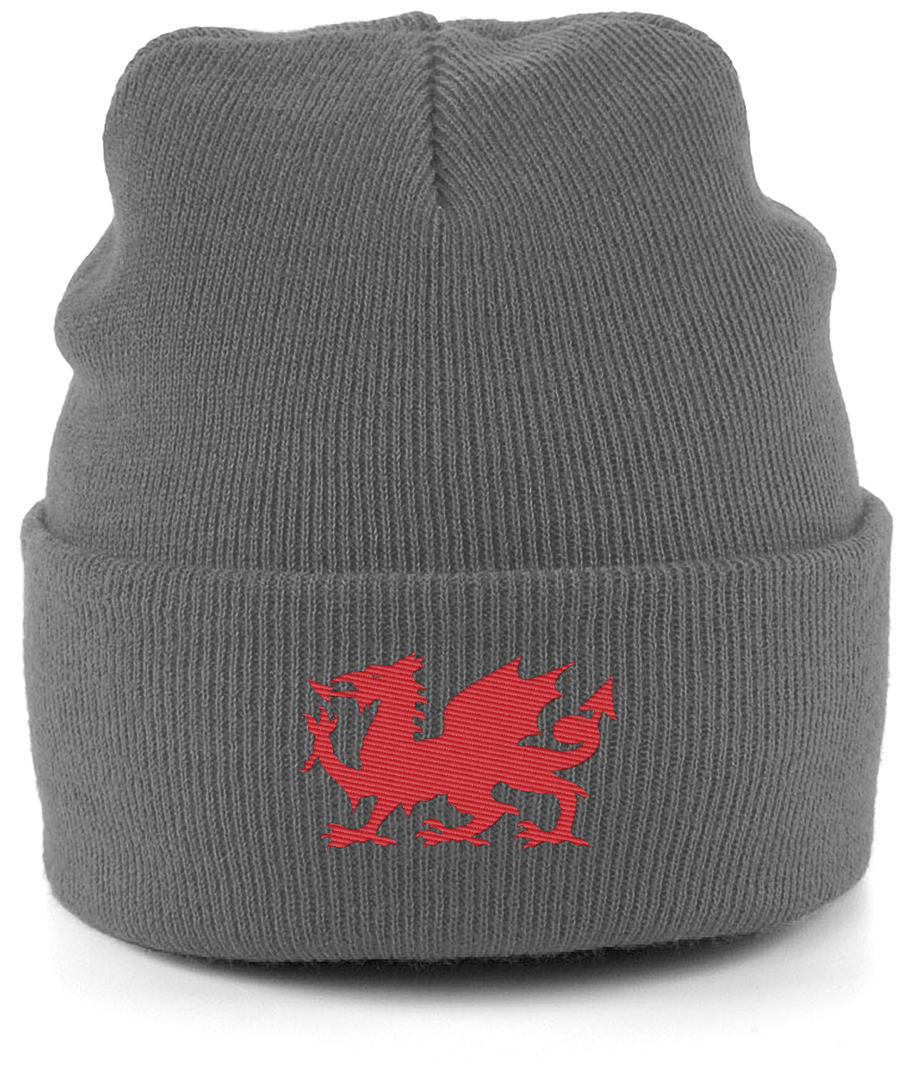 Wrexham Welsh Dragon embroidered Wrexham beanie in Graphite Grey, Legends in Thread