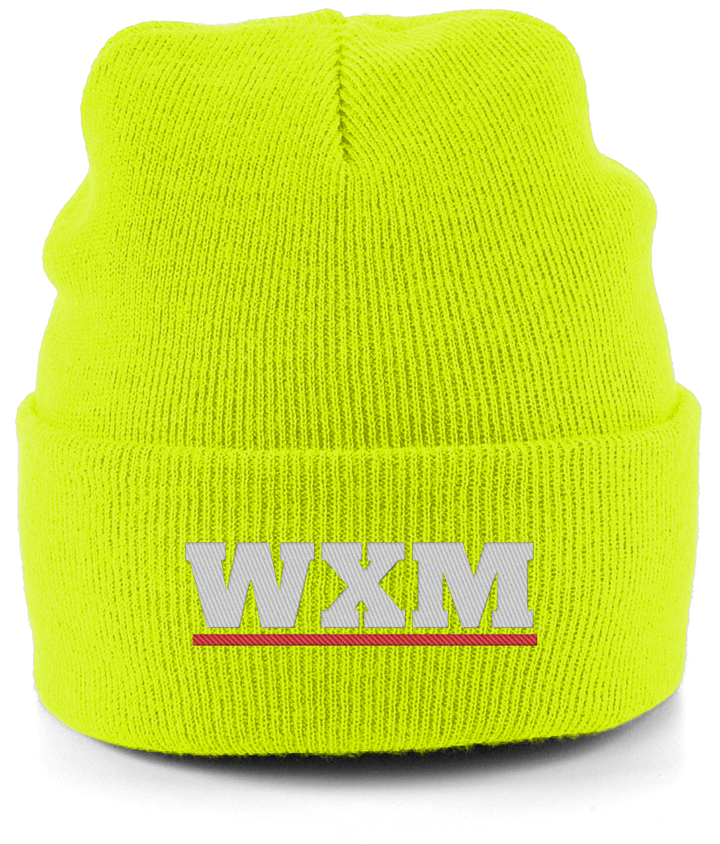 WXM embroidered Wrexham beanie in Fluorescent Yellow, Legends in Thread