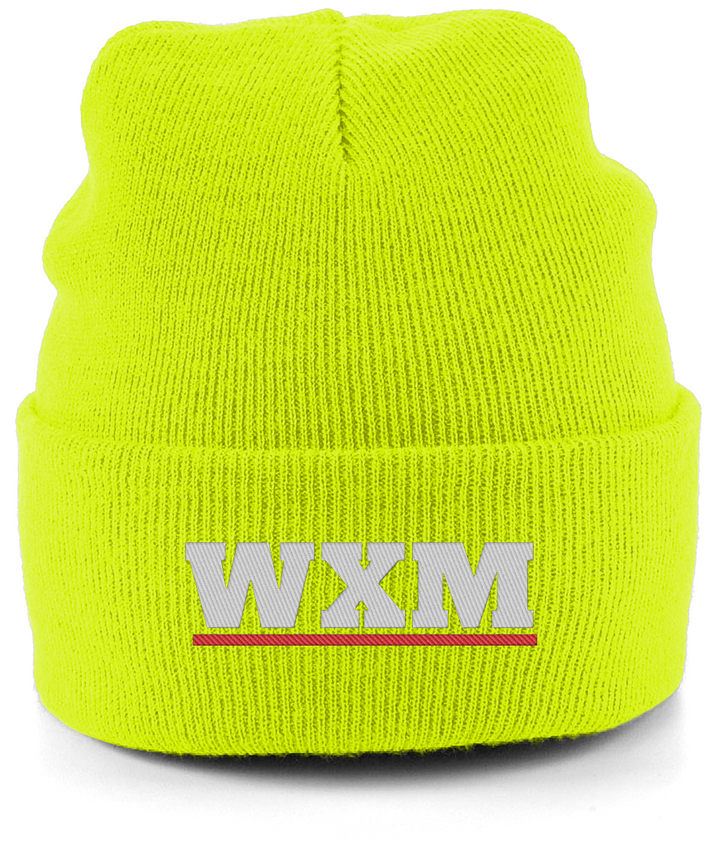WXM embroidered Wrexham beanie in Fluorescent Yellow, Legends in Thread