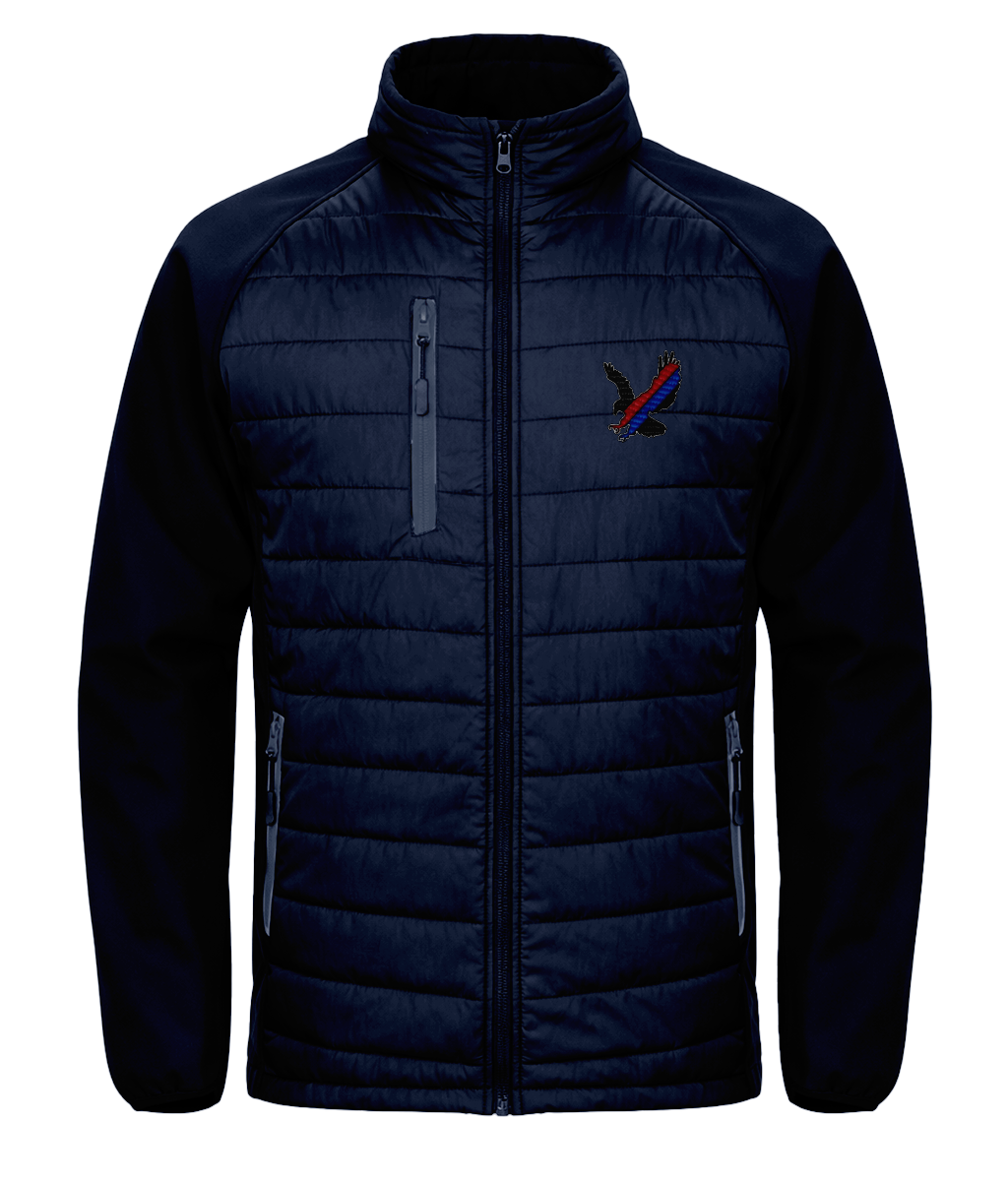 Red and Blue Sash Eagle embroidered Crystal Palace softshell padded jacket in Navy/Navy, Legends in Thread