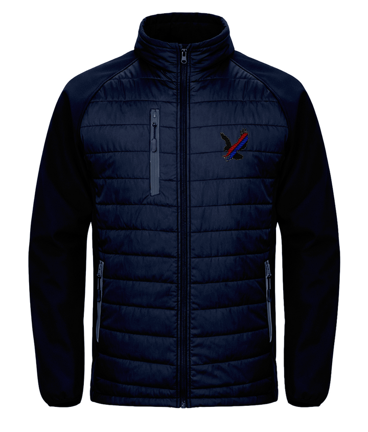 Red and Blue Sash Eagle embroidered Crystal Palace softshell padded jacket in Navy/Navy, Legends in Thread