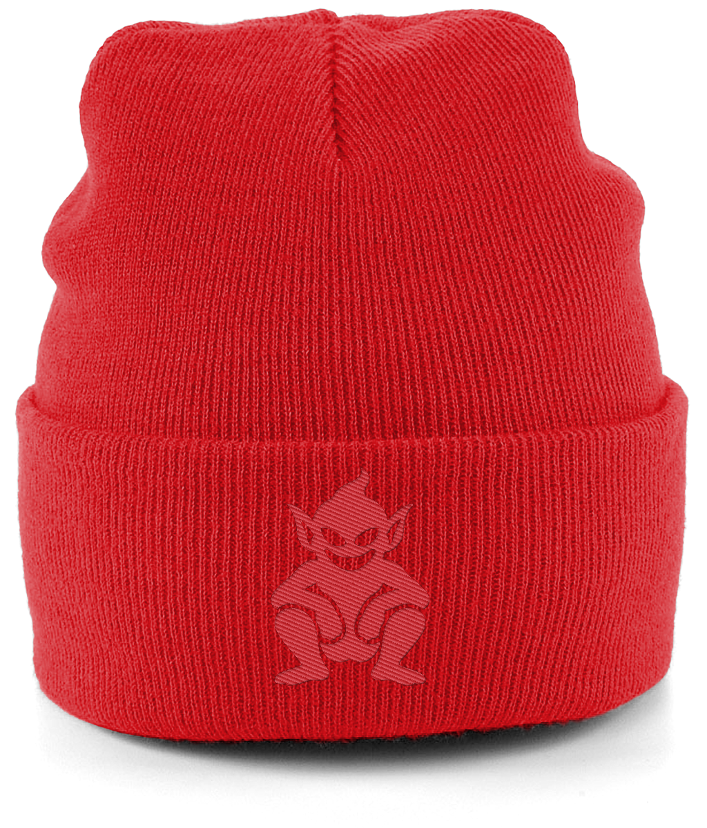 Lincoln Imp embroidered Lincoln City beanie in Fire Red, Legends in Thread