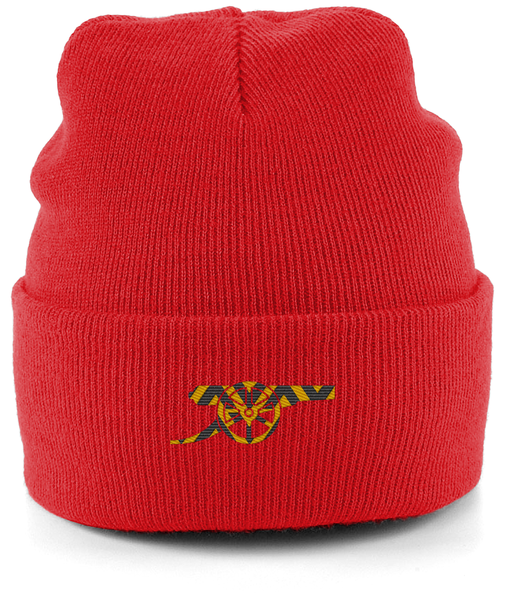 Bruised Banana Beanie in Fire Red, Legends in Thread