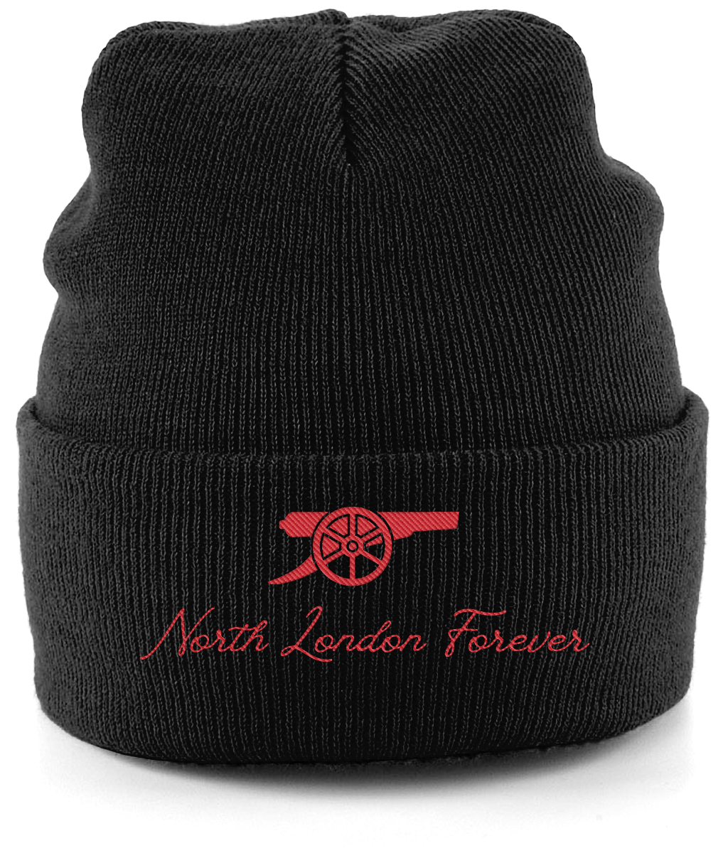 North London Forever embroidered Arsenal beanie in Black, Legends in Thread