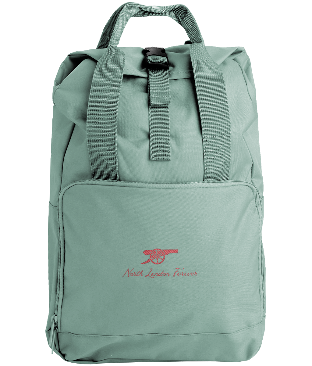 North London Forever embroidered Arsenal roll-top backpack in Sage Green, Legends in Thread
