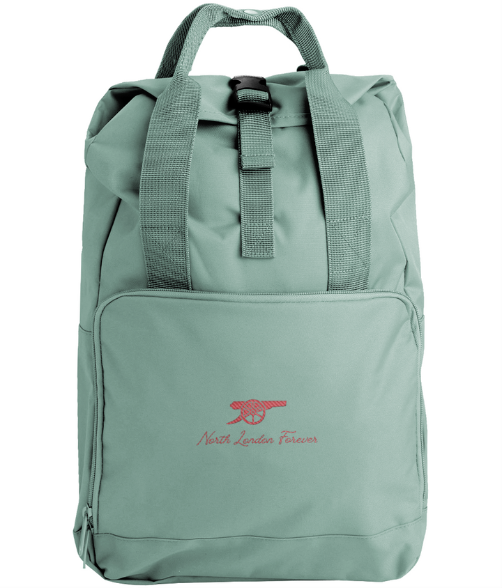 North London Forever embroidered Arsenal roll-top backpack in Sage Green, Legends in Thread