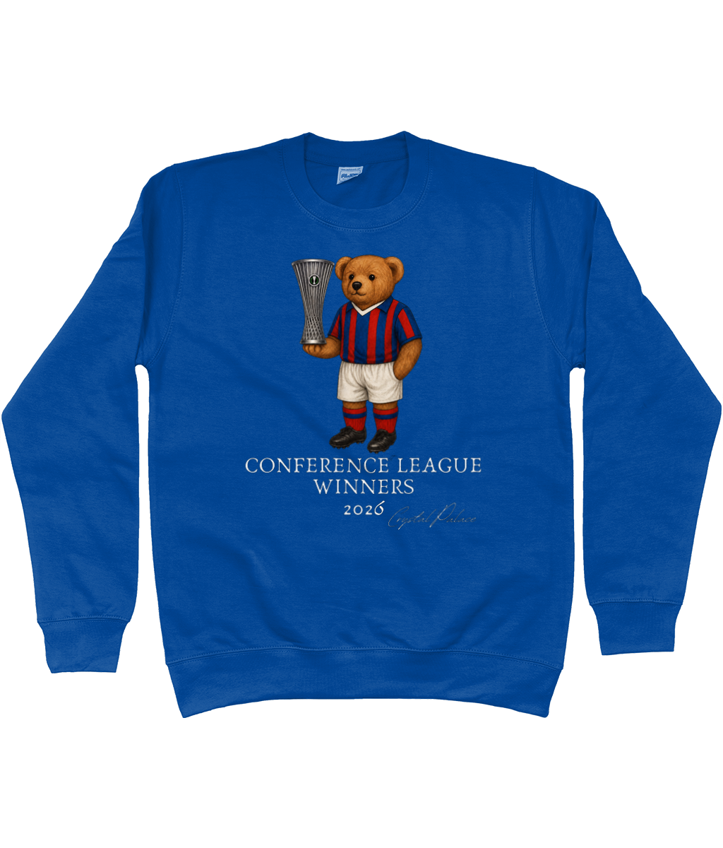Kids Selby the Bear Conference League printed Crystal Palace kids sweatshirt in Royal Blue, Legends in Thread