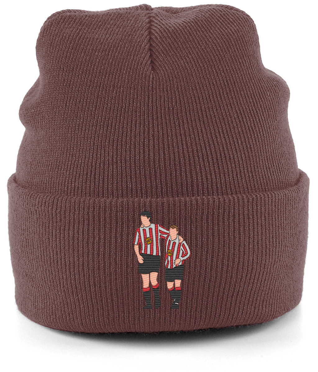 Niall Quinn and Kevin Phillips embroidered Sunderland beanie in Walnut, Legends in Thread