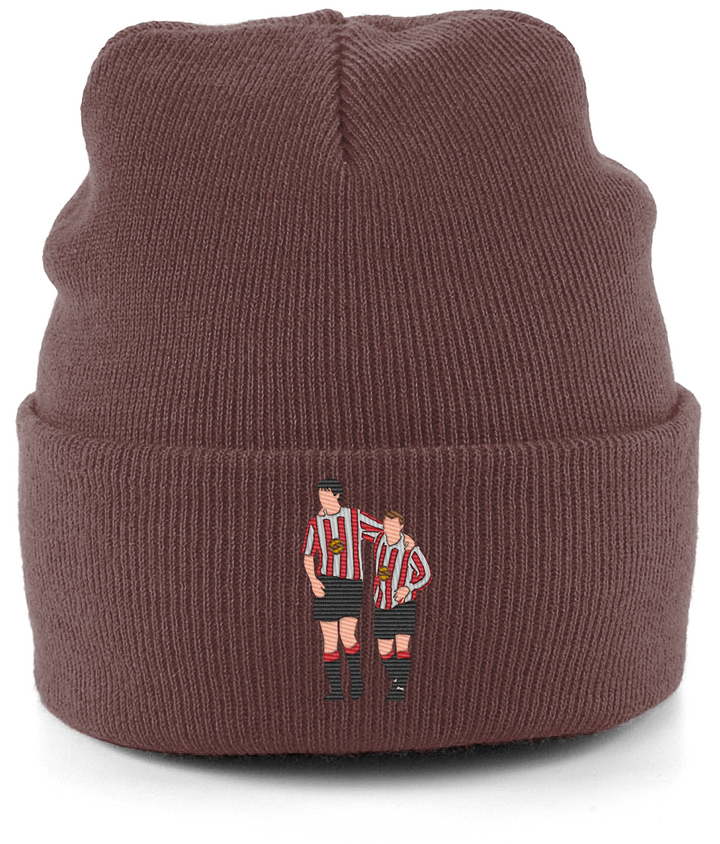 Niall Quinn and Kevin Phillips embroidered Sunderland beanie in Walnut, Legends in Thread