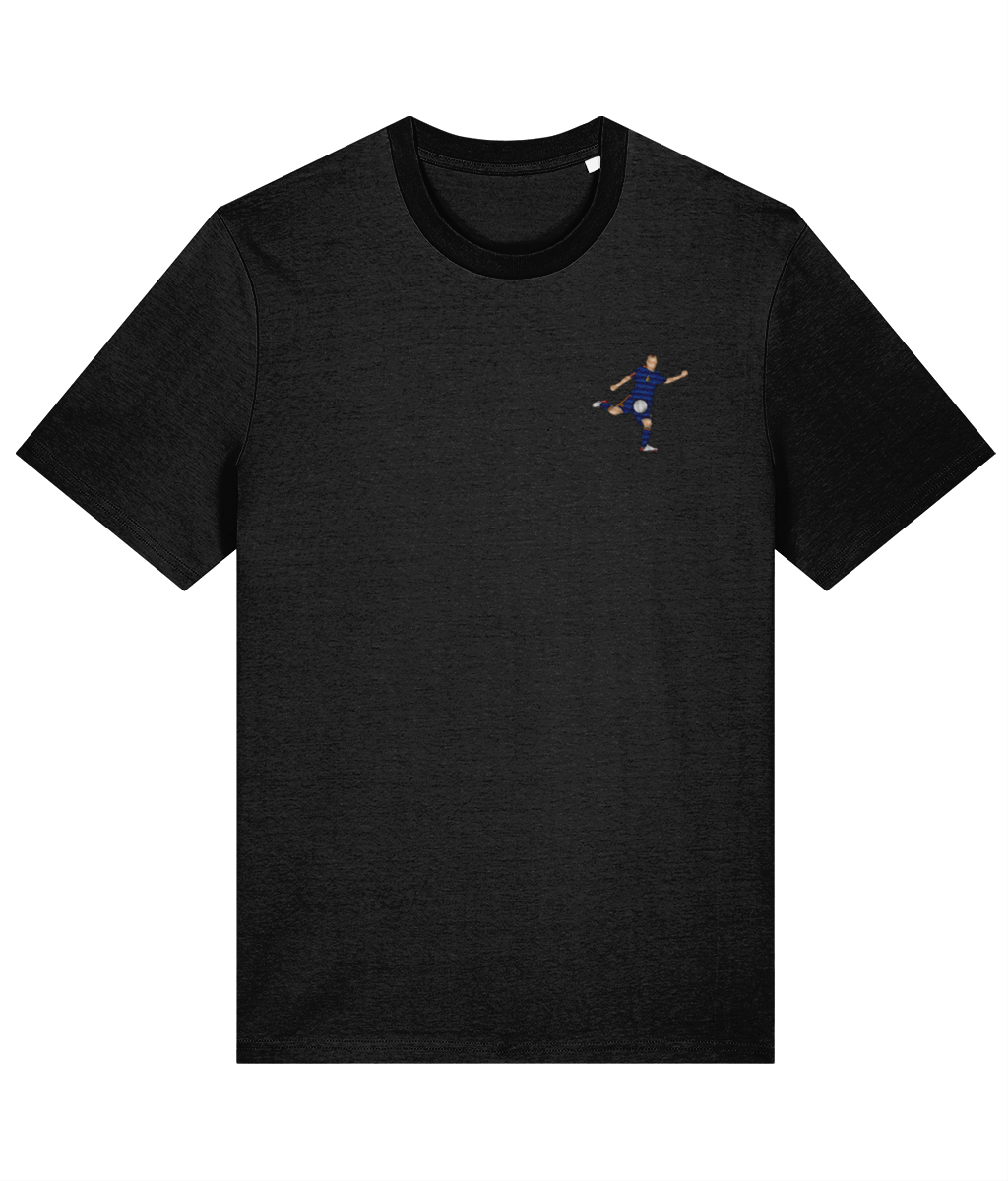 Iniesta World Cup Goal embroidered Spain cotton tee in Black, Legends in Thread