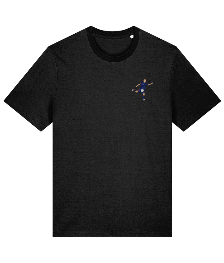 Iniesta World Cup Goal embroidered Spain cotton tee in Black, Legends in Thread
