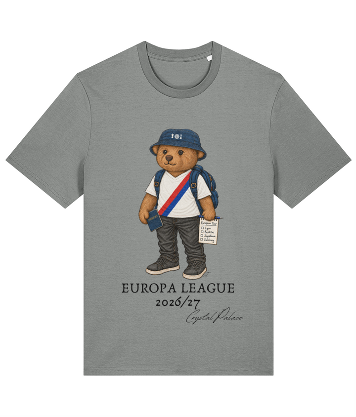 Selby the Bear Europa Tour printed Crystal Palace cotton tee in Misty Grey, Legends in Thread