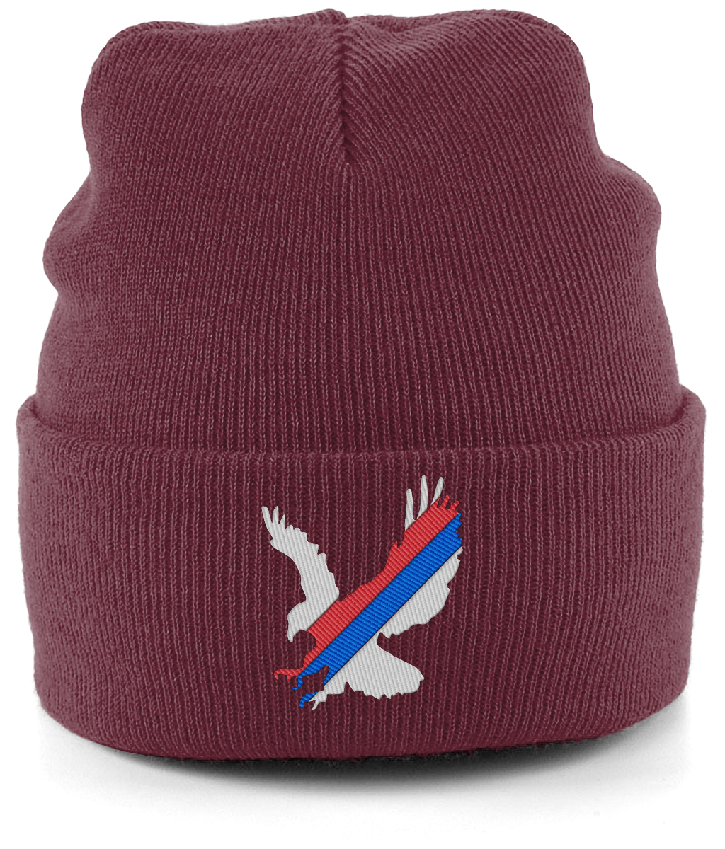 White Eagle Sash embroidered Crystal Palace beanie in Burgundy, Legends in Thread