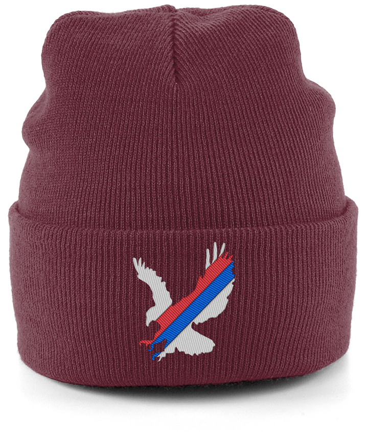 White Eagle Sash embroidered Crystal Palace beanie in Burgundy, Legends in Thread