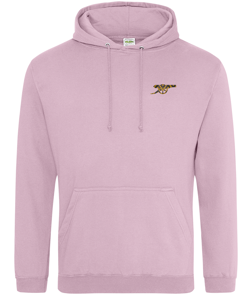 Bruised Banana embroidered Arsenal hoodie in Baby Pink, Legends in Thread