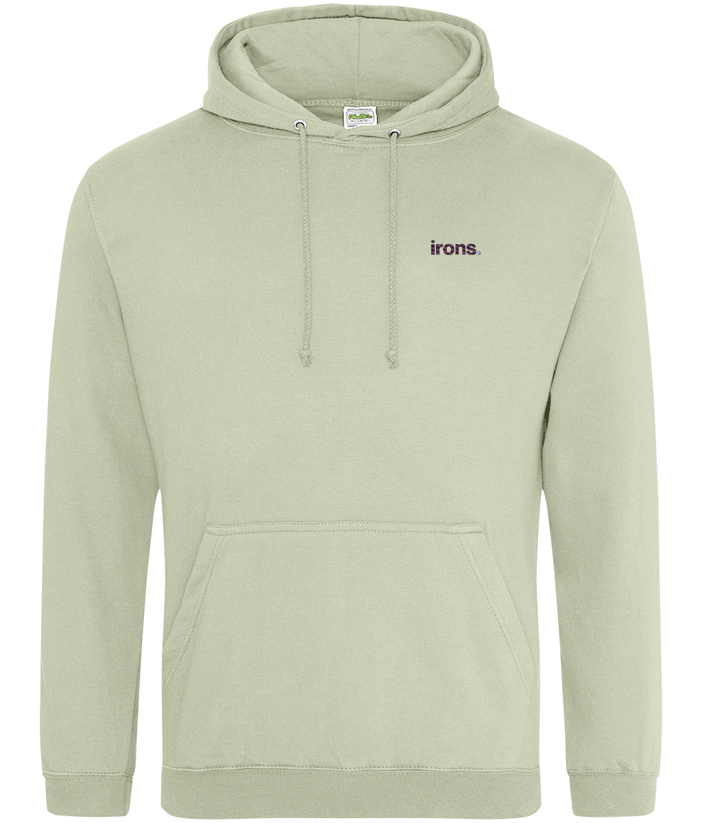 Irons. embroidered West Ham hoodie in Pistachio Green, Legends in Thread